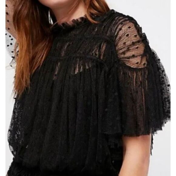Free People Disco Ball Swiss Dot Lace Top Small - Picture 5 of 5